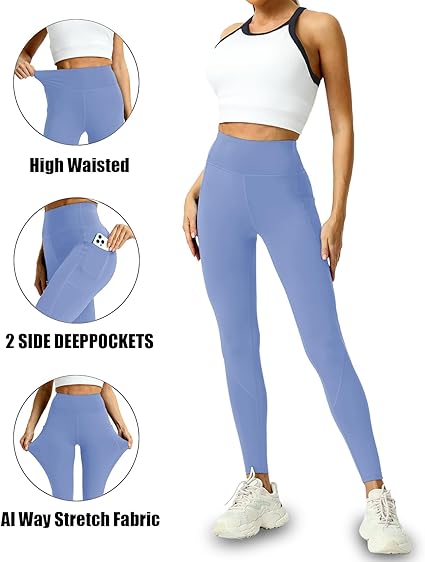 4 Pack Leggings with Pockets for Women
