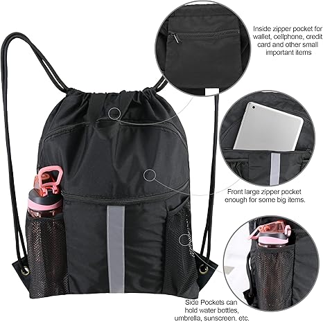 Drawstring Backpack Bag with Shoe Compartment