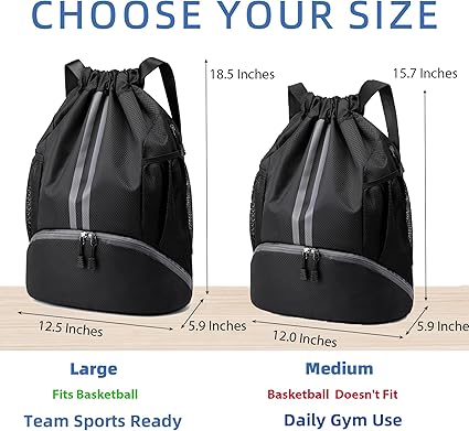 Drawstring Backpack Gym Bag with Shoes Compartment