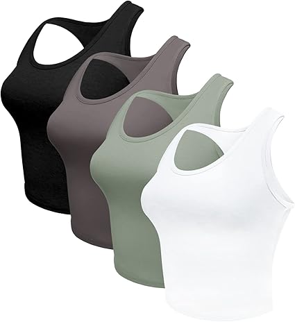 4 Pieces Women's Crop Tops Cotton Basic Tank Tops