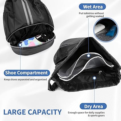 Drawstring Backpack Gym Bag with Shoes Compartment