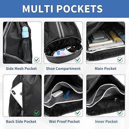 Drawstring Backpack Gym Bag with Shoes Compartment