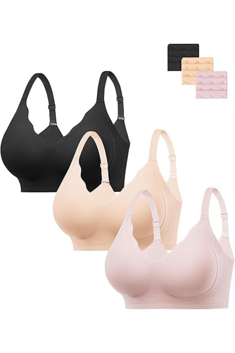 Bras for Women No Underwire 3PCS Comfort Wireless Push Up Bras
