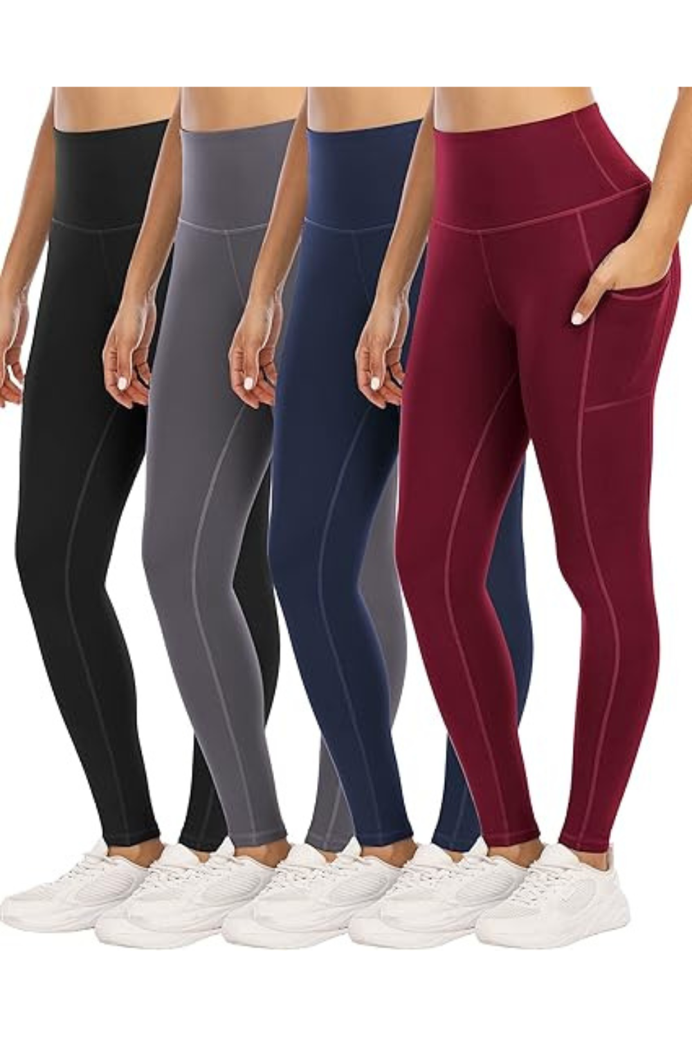 4 Pack Leggings with Pockets for Women,High Waist Tummy