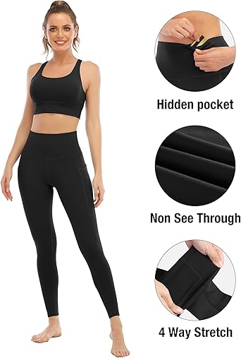 4 Pack Leggings with Pockets for Women,High Waist Tummy