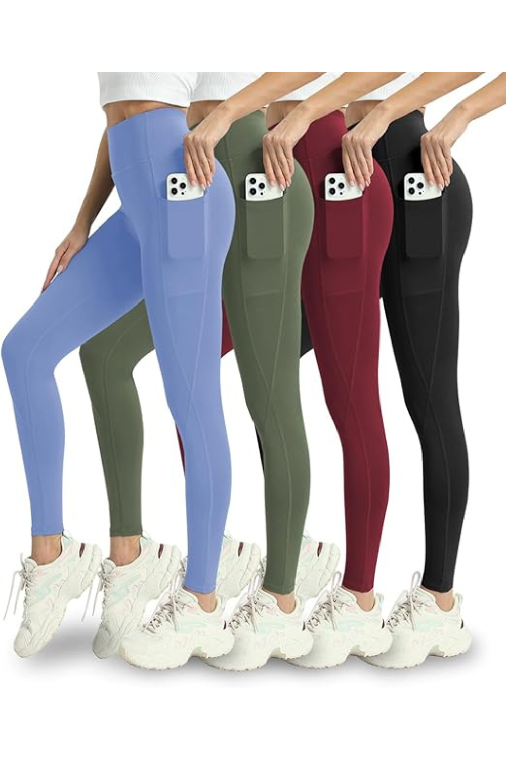 4 Pack Leggings with Pockets for Women